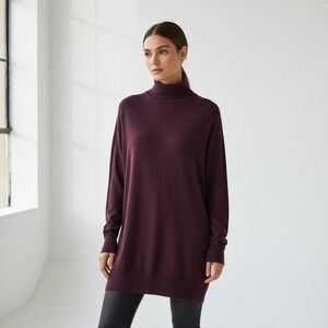 COS Womens Burgundy 100% Wool Turtleneck Tunic Sweater‎ Size Small New